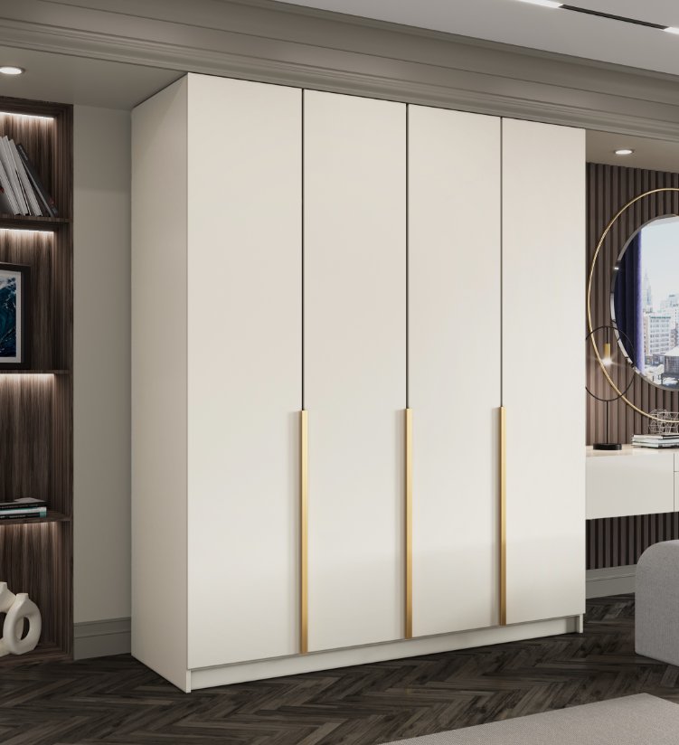Szafa LIZA 4-drzwiowa na zawiasach 200cm kolor biały +złote uchwyty