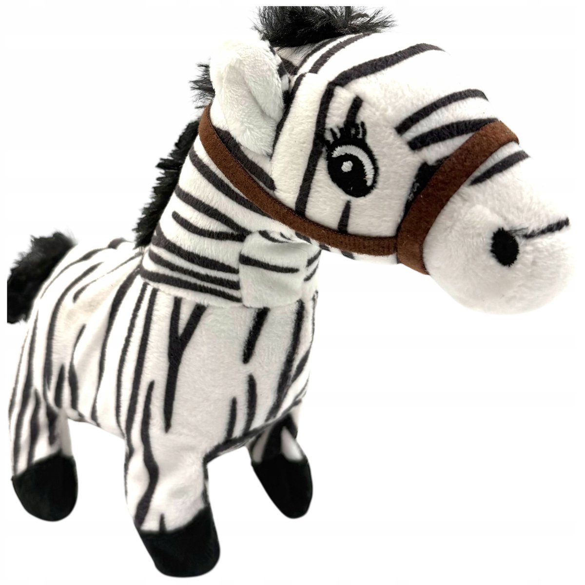 Zebra na baterie konik chodzący z dźwiękiem czarno biały koń pluszowy