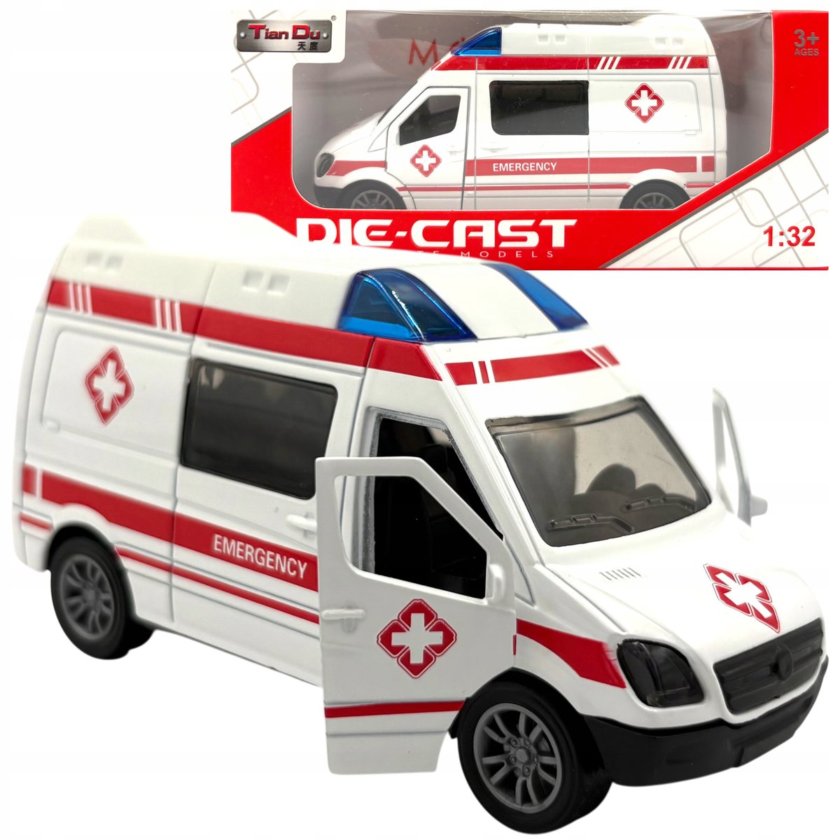 Ambulans karetka pogotowia metalowa otwierane drzwi auto model w skali 1:32