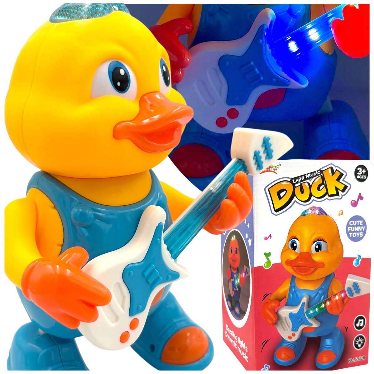 Tańcząca kaczka na baterie kaczuszka z gitarą z dźwiękiem świecąca kaczka