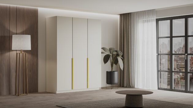 Szafa LIZA 3-drzwiowa 150cm otwierana kaszmir, złote uchwyty