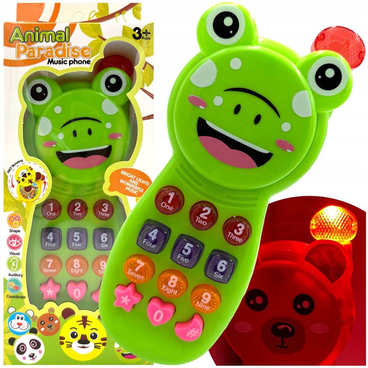 Zabawkowy telefon dla dzieci telefonik świecący z dźwiękiem melodyjki Żabka