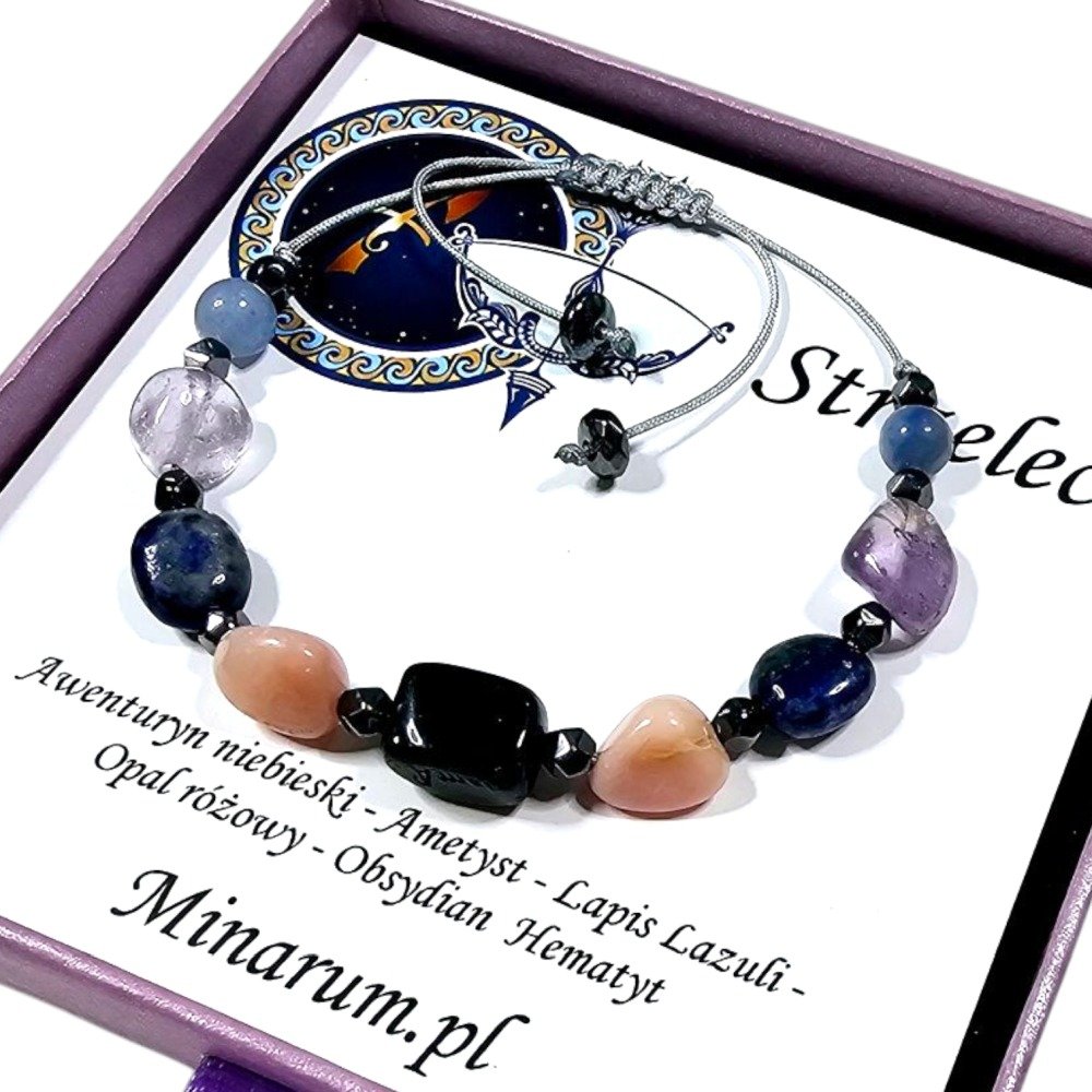 Bransoletka znak zodiaku Strzelec Obsydian Lapis Lazuli Opal bransoletka z kamieni naturalnych
