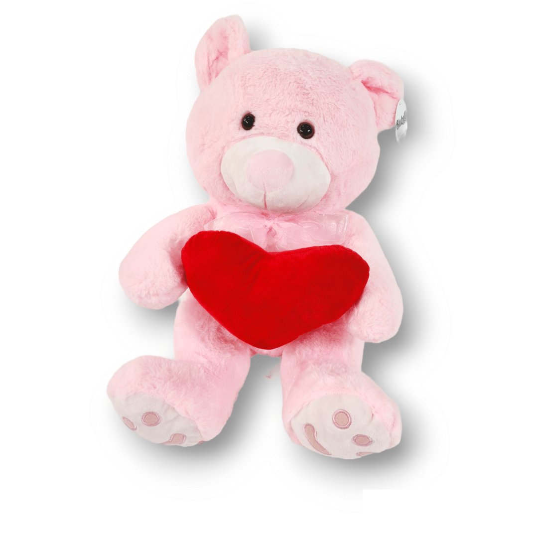 Miś pluszowy Duży Misiek na prezent 50 cm Różowy z czerwonym sercem