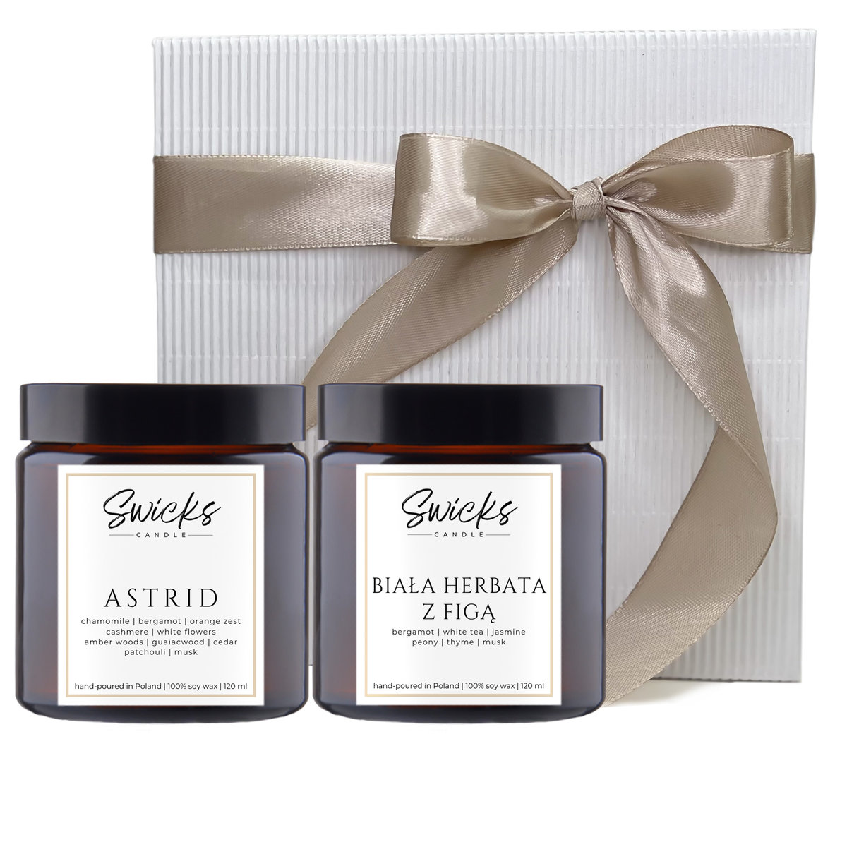 Świeczki sojowe prezent na koniec roku 2x120ml HERBATA+ASTRID biel