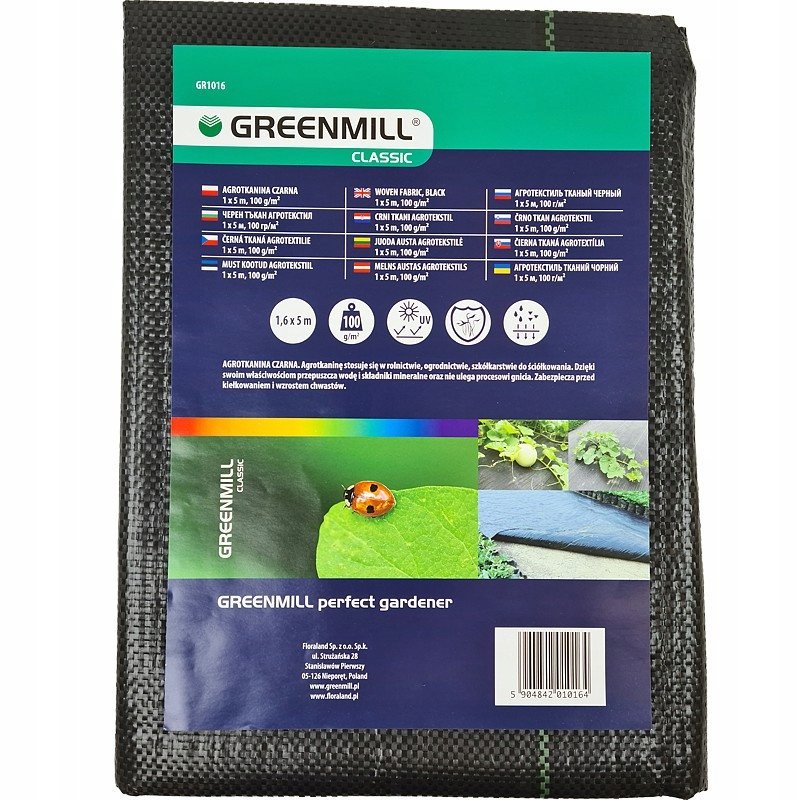 Greenmill Agrotkanina czarna , 1 x 5 m 100 g/m2 GR1016