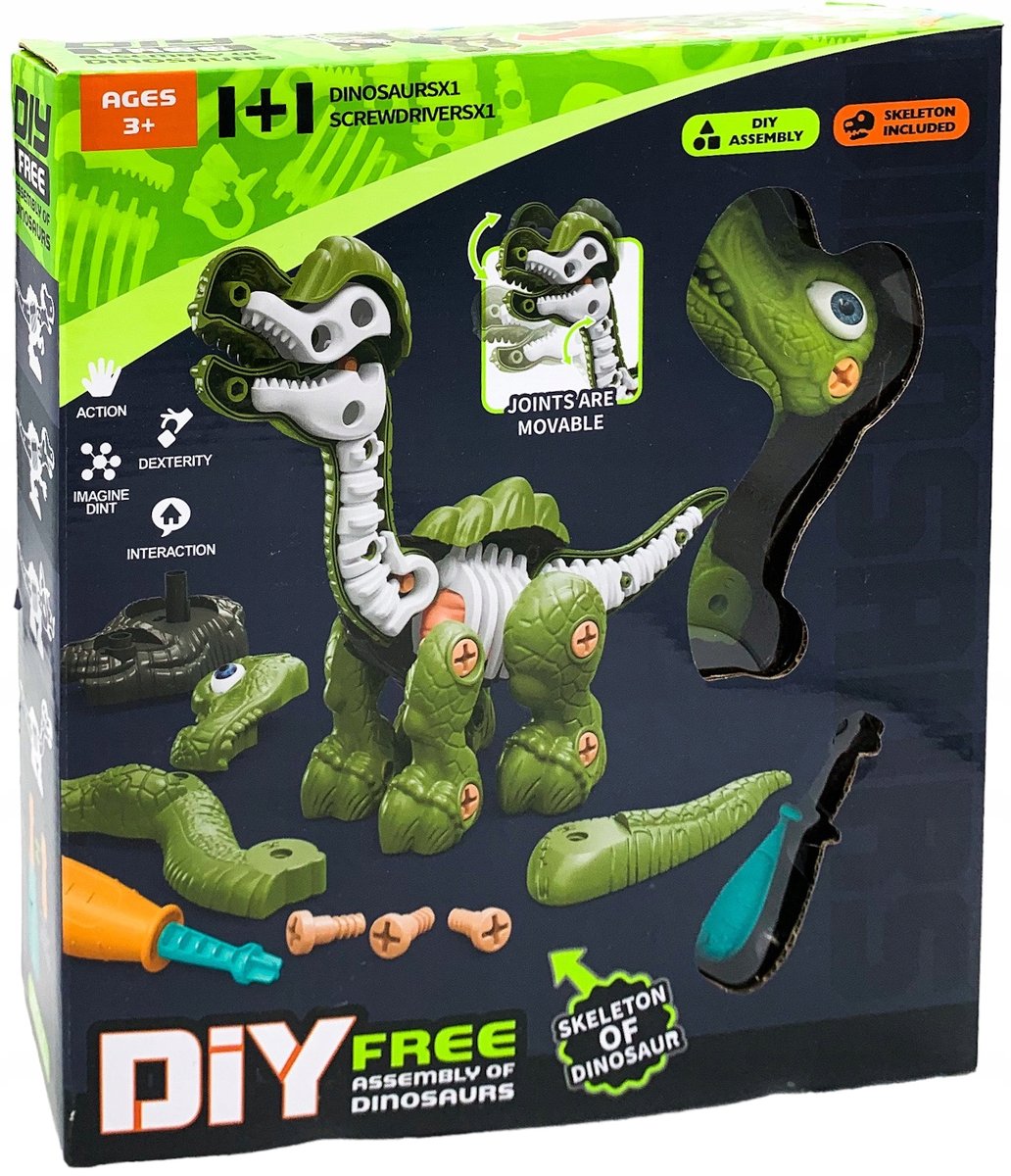 Dinozaur ze szkieletem klocki do skręcania ze śrubokrętem
