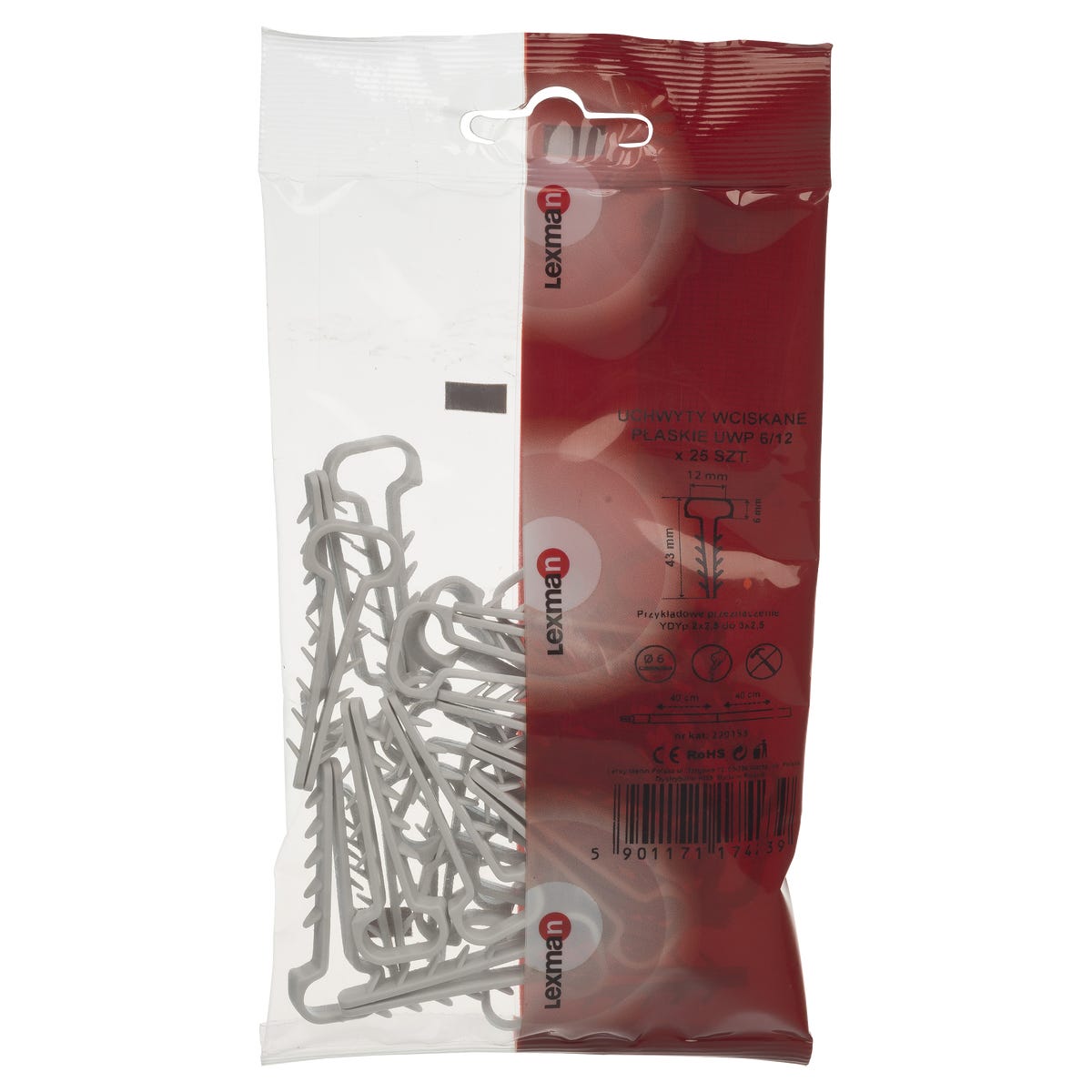 LEXMAN Uchwyt kablowy PŁASKI UWP 6 / 12 mm 25szt.