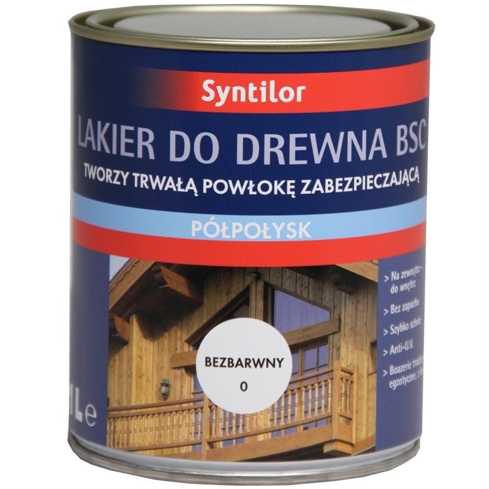 Lakier zewnętrzny do drewna BSC 1 l Bezbarwny Półpołysk SYNTILOR