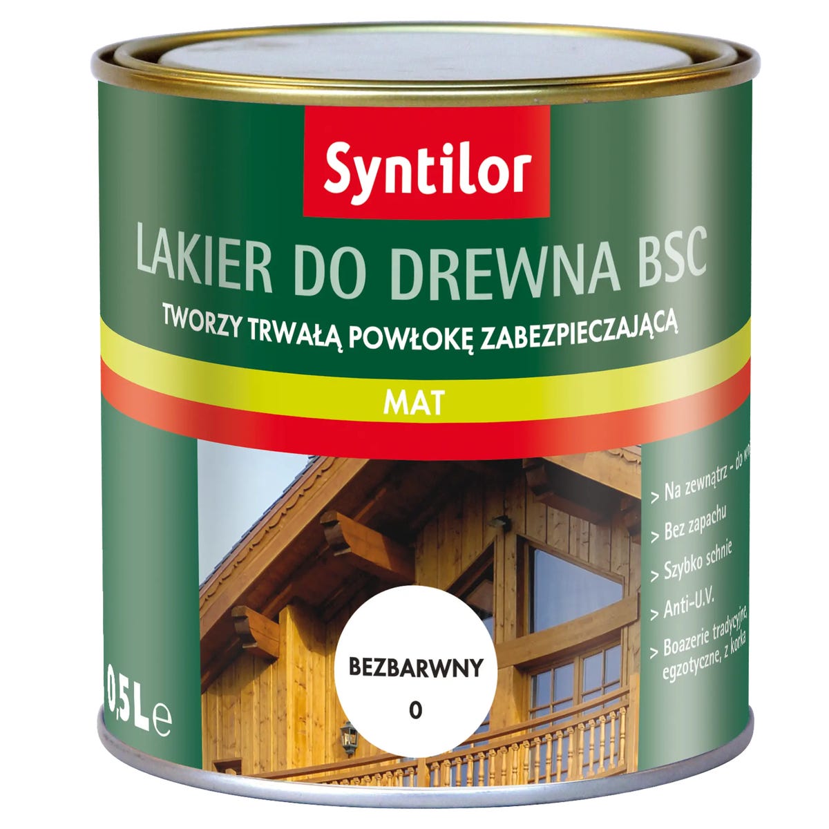 Lakier zewnętrzny do drewna BSC 0.5 l Bezbarwny Mat SYNTILOR