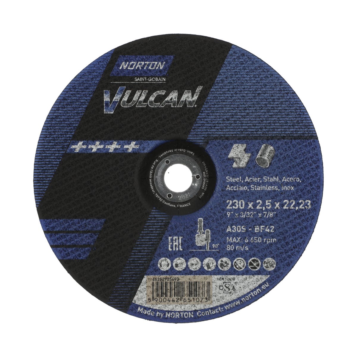 Tarcza do cięcia T42 230 x 2.5 x 22.23 stal Norton Vulcan