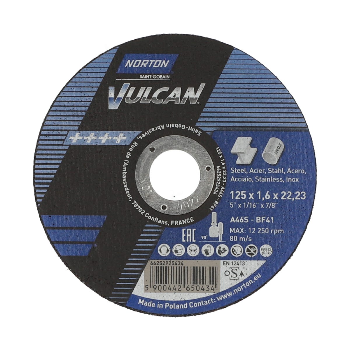 Tarcza do cięcia T41 125 x 1.6 x 22.23 STAL NORTON VULCAN