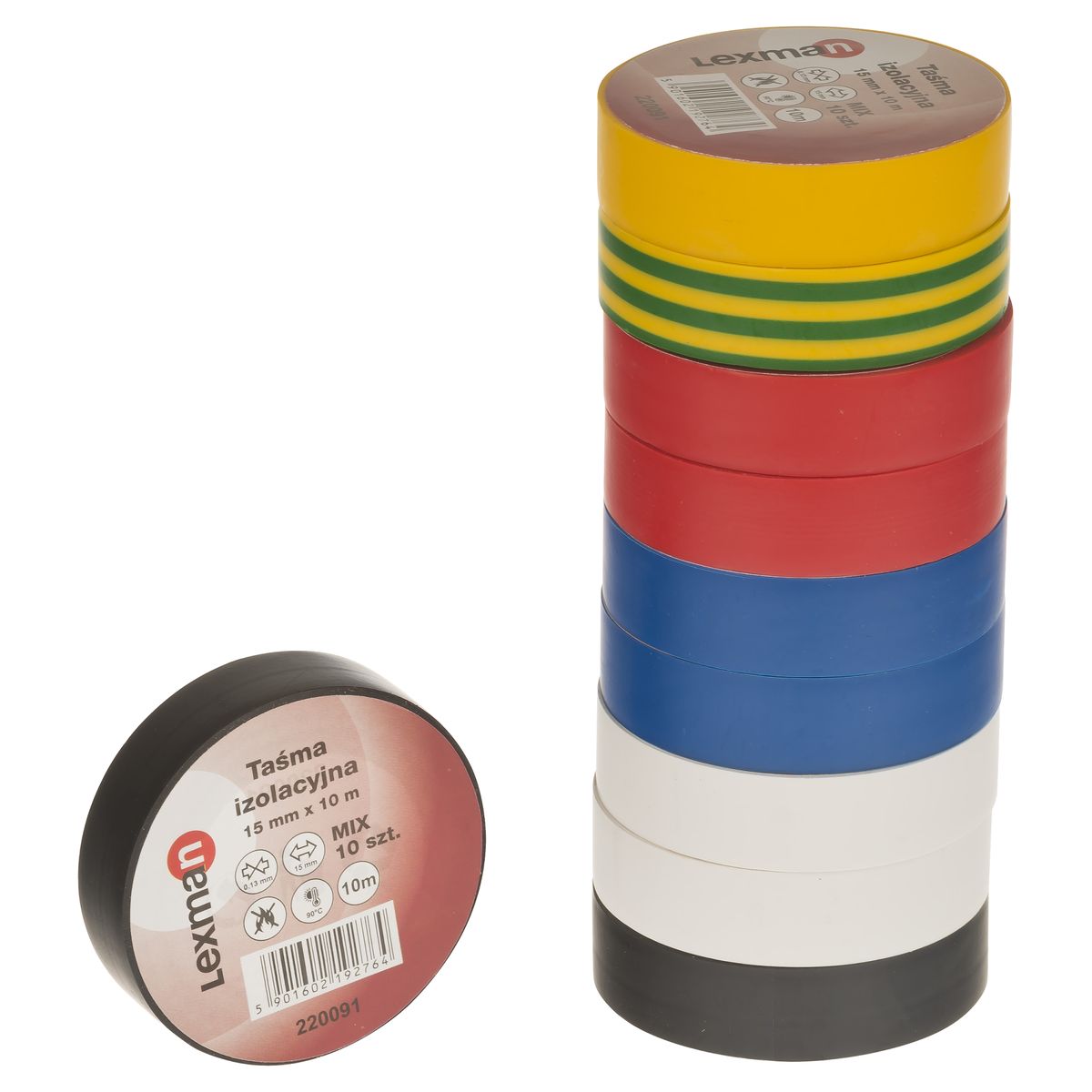 LEXMAN Taśma izolacyjna 15 mm x 10 m F615992 MIX 10szt.