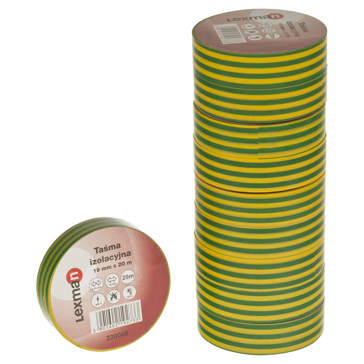 LEXMAN Taśma izolacyjna 19 mm x 20 m żółto - zielona F619252
