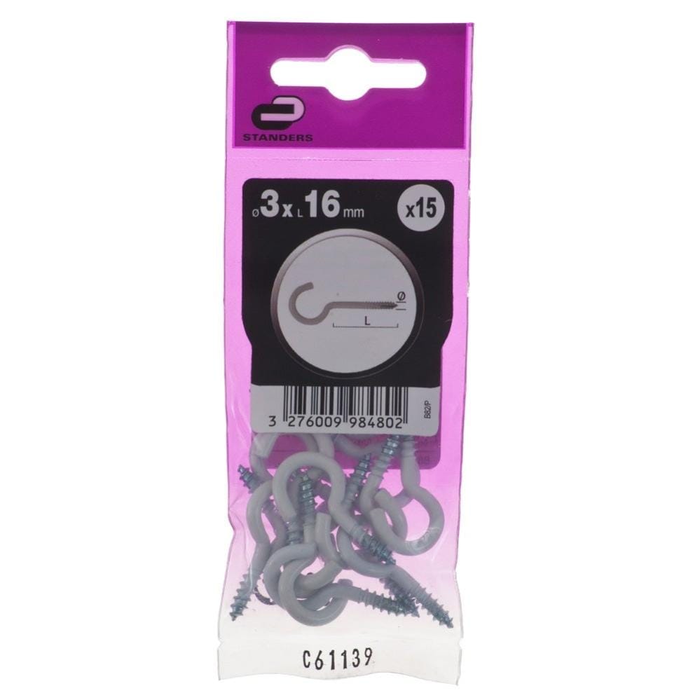 Standers Hak wkręcany otwarty 3 x 16 mm emalia biała 15 szt.
