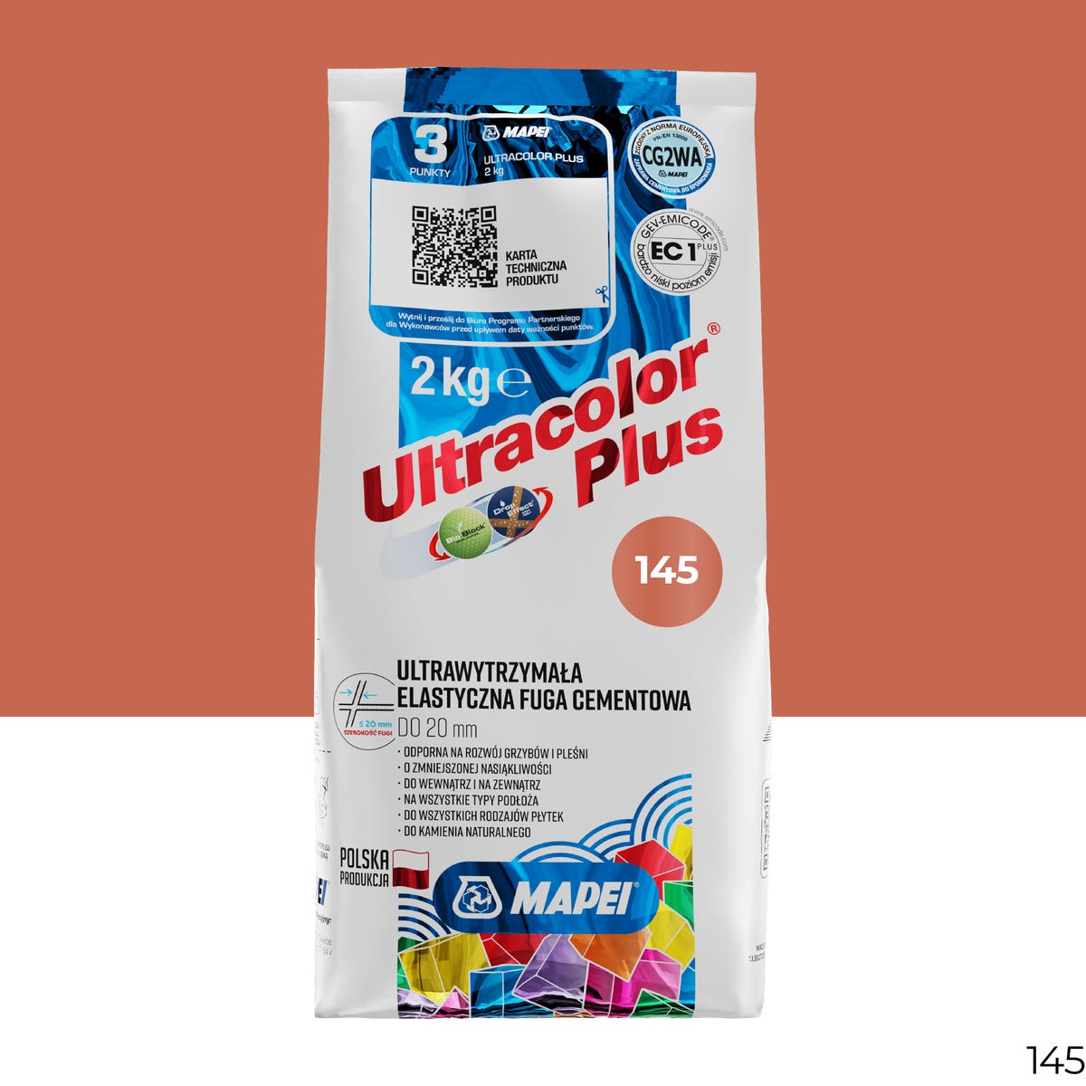 Fuga elastyczna Ultracolor Plus 145 ceglasty 2 kg Mapei