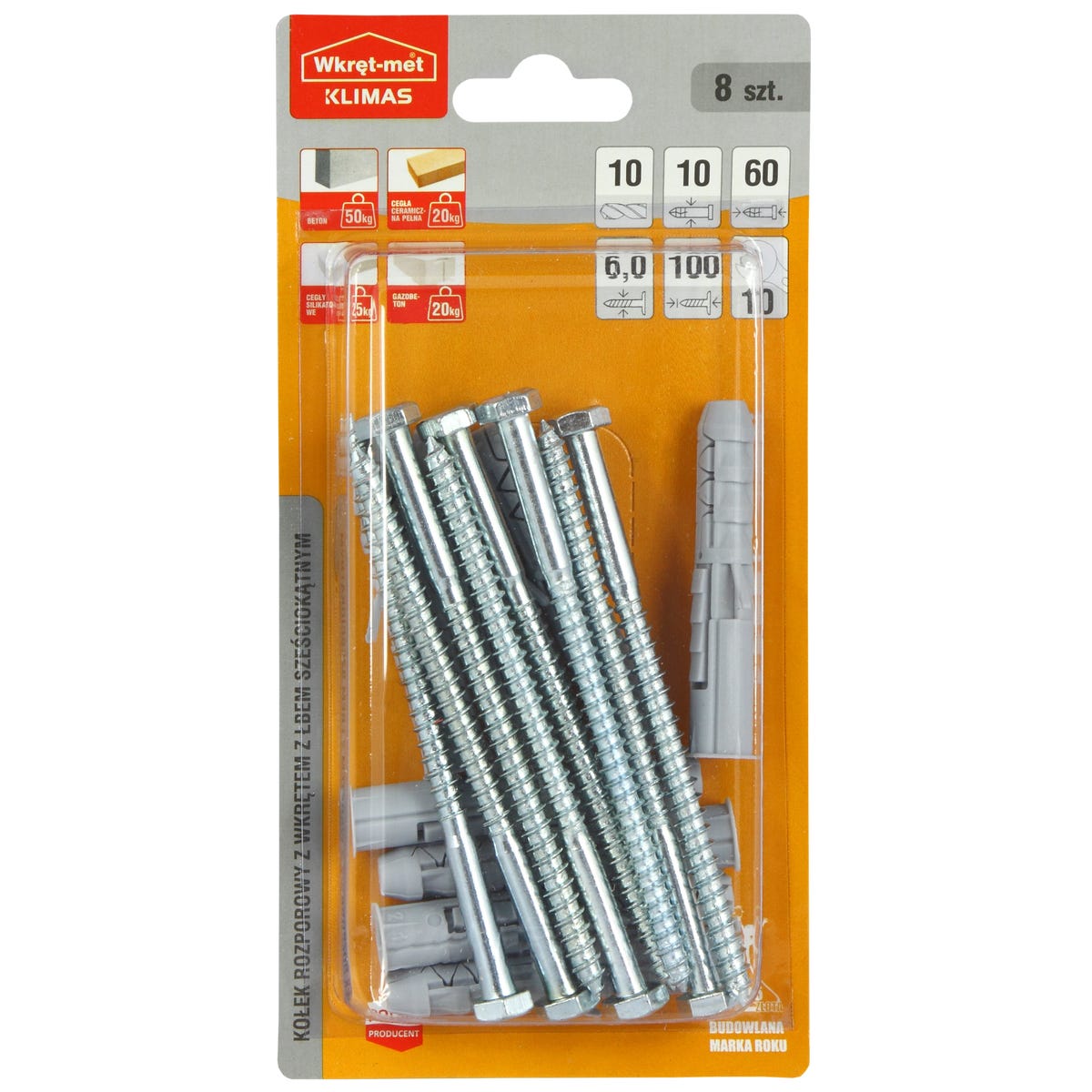 Kołek rozporowy 10 x 120 mm 8 szt. Wkręt-met