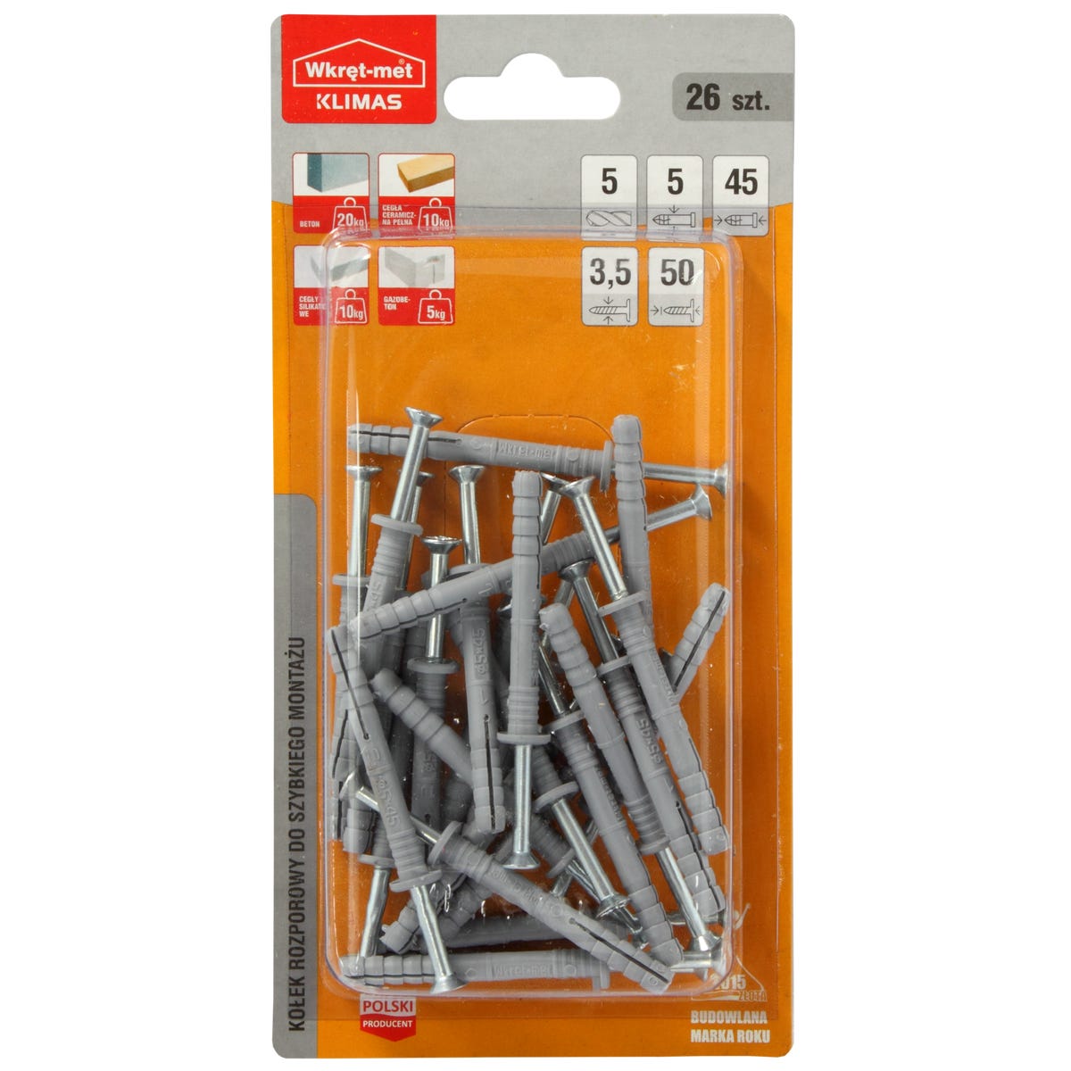 Kołek do szybkiego montażu 5 x 45 mm 26 szt. Wkręt-met