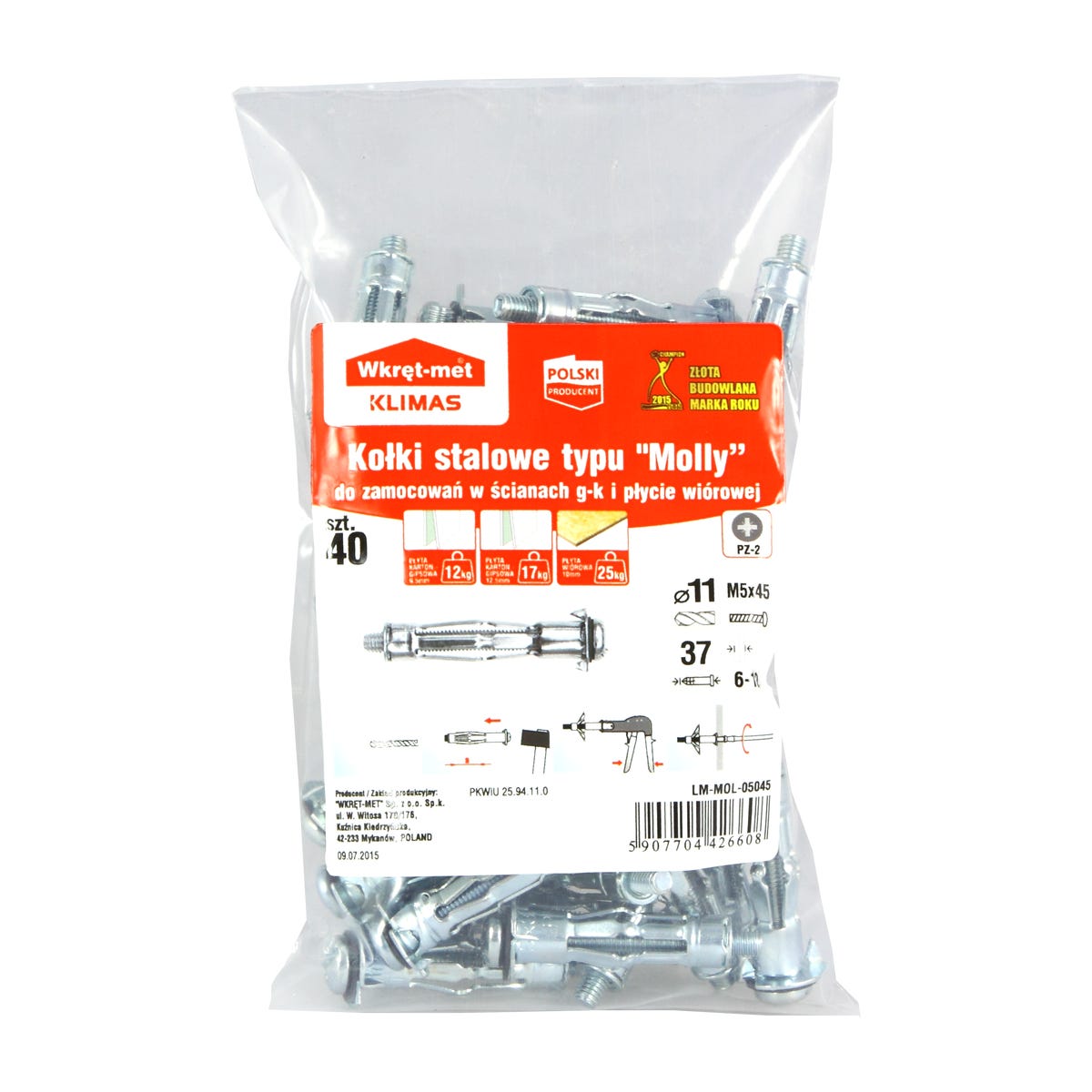 Kołek do GK Molly 5 x 45 mm 40 szt. Wkręt-met