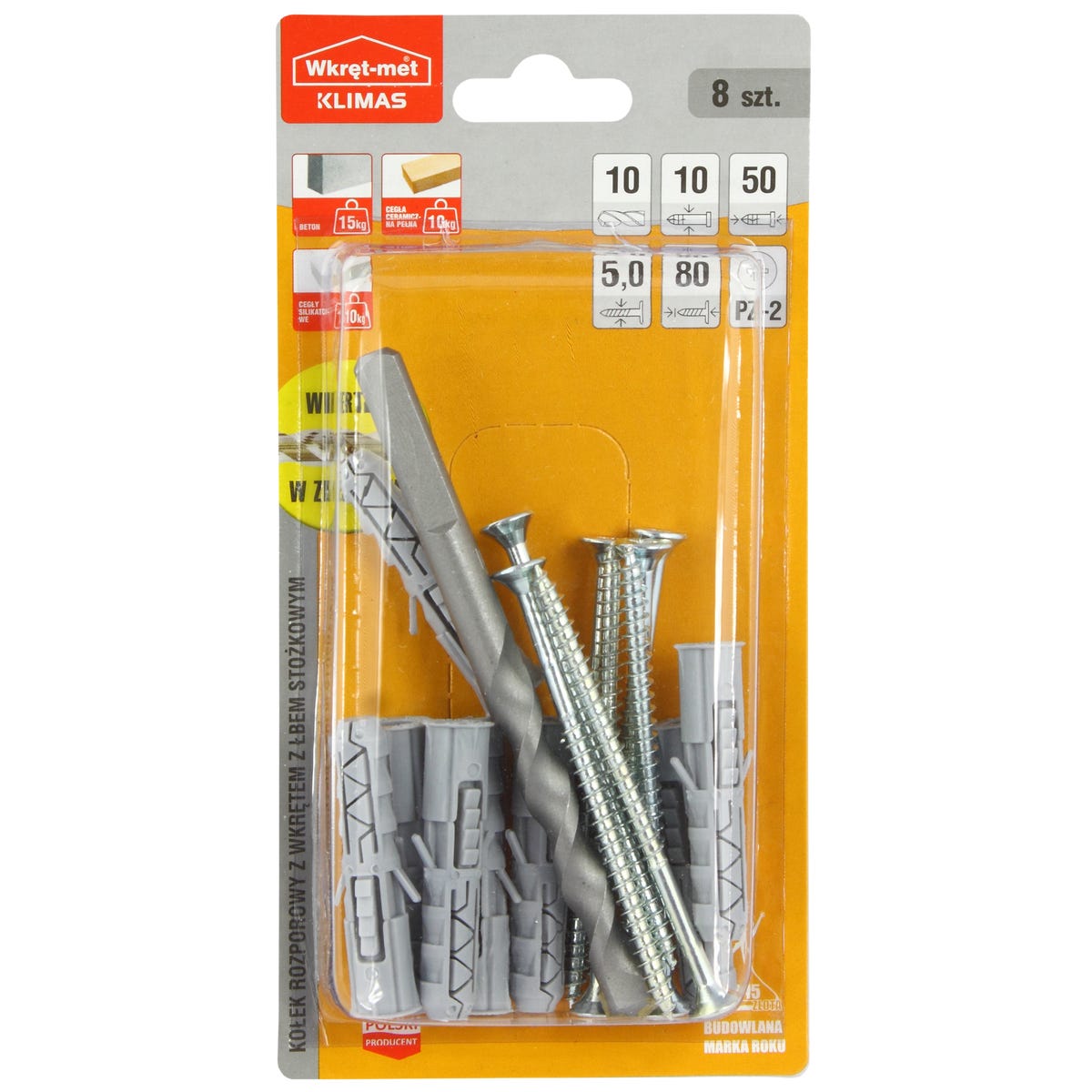 Kołek rozporowy łeb krzyżowy z wiertłem 10 x 80 mm 8 szt. Wkręt-met