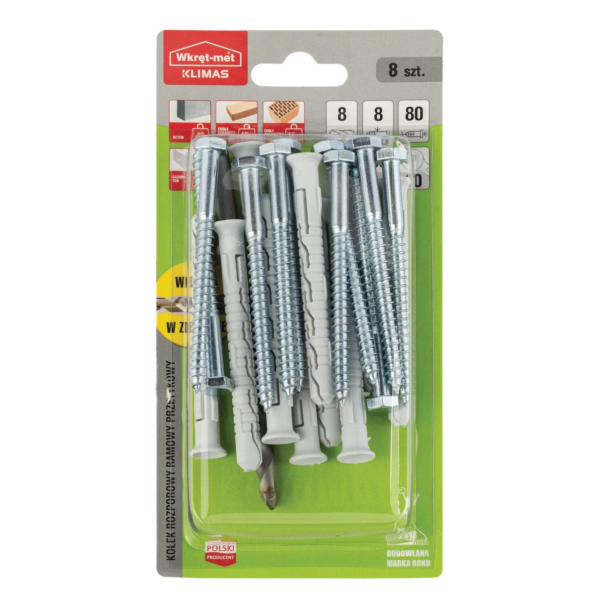 Kołek ramowy 8 x 80 mm 8 sztuk