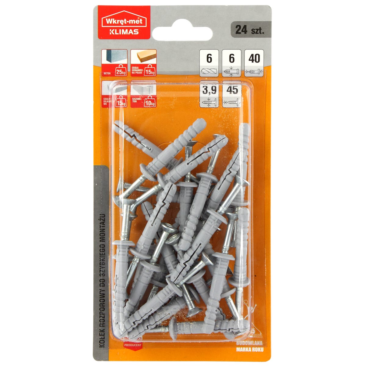Kołek do szybkiego montażu 6 x 40 mm 24 szt. Wkręt-met