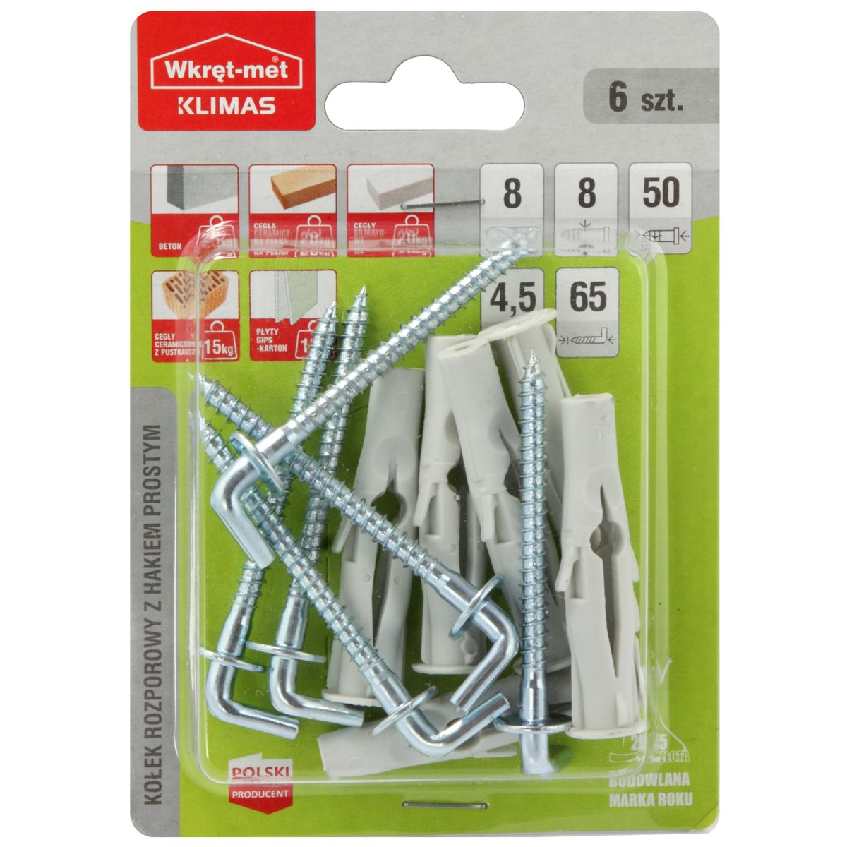 Kołek uniwersalny 8 x 50 mm 6 szt. Wkręt-met