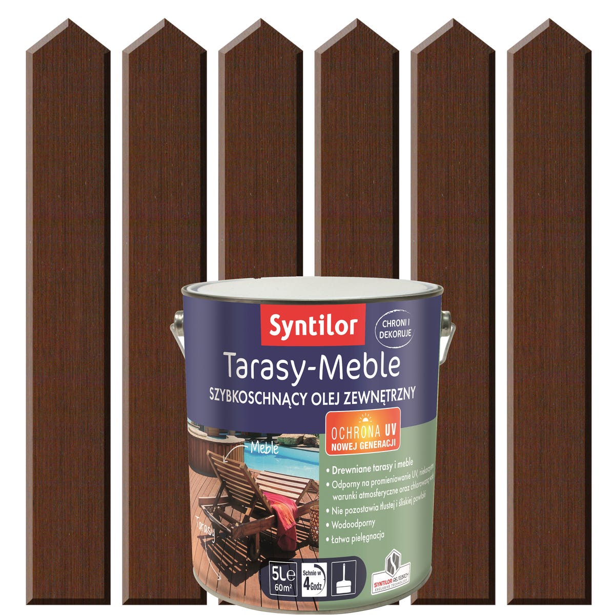 Olej zewnętrzny TARASY-MEBLE szybkoschnący 5 l Brąz ciemny SYNTILOR