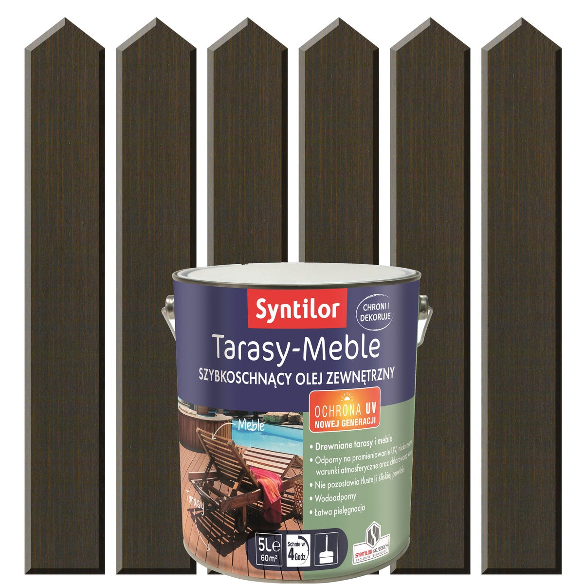 Olej zewnętrzny TARASY-MEBLE szybkoschnący 5 l Dąb palony SYNTILOR