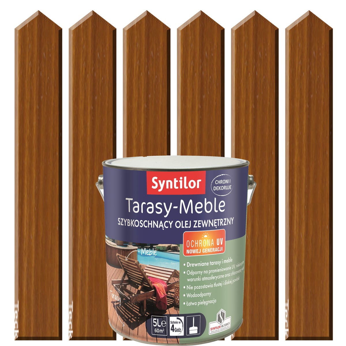 Olej zewnętrzny TARASY-MEBLE szybkoschnący 5 l Tek SYNTILOR