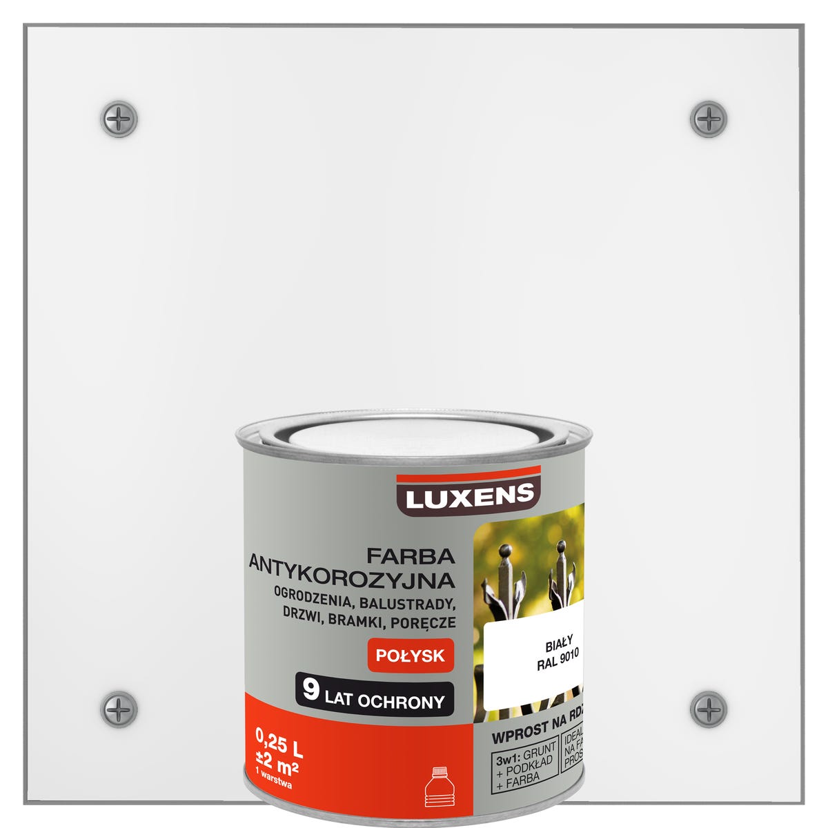 Farba zewnętrzna na rdzę antykorozyjna Biały Połysk 0.25 litra LUXENS