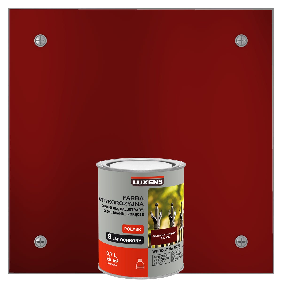 Farba zewnętrzna na rdzę antykorozyjna Czerwony tlenkowy Połysk 0.7 litra LUXENS
