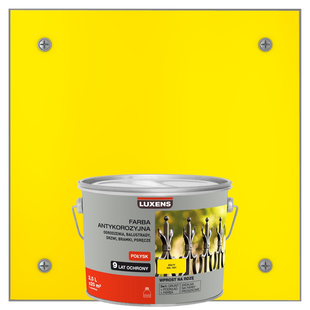 Farba zewnętrzna na rdzę antykorozyjna Żółty Połysk 2.5 litra LUXENS
