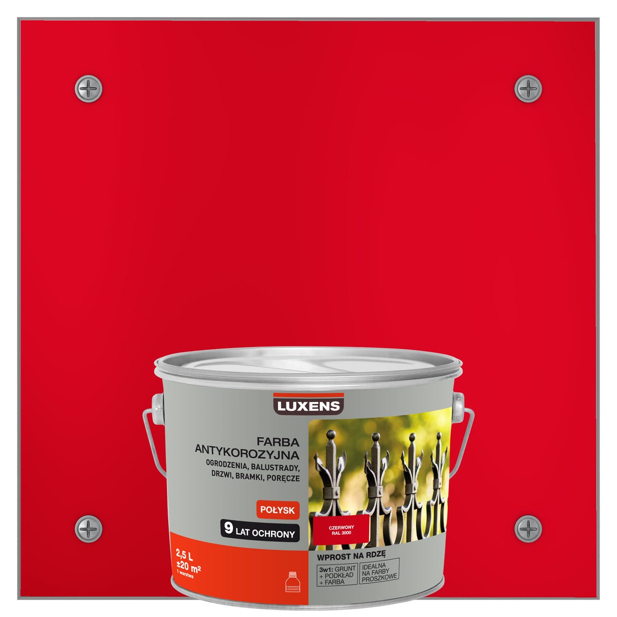 Farba zewnętrzna na rdzę antykorozyjna Czerwony Połysk 2.5 litra LUXENS