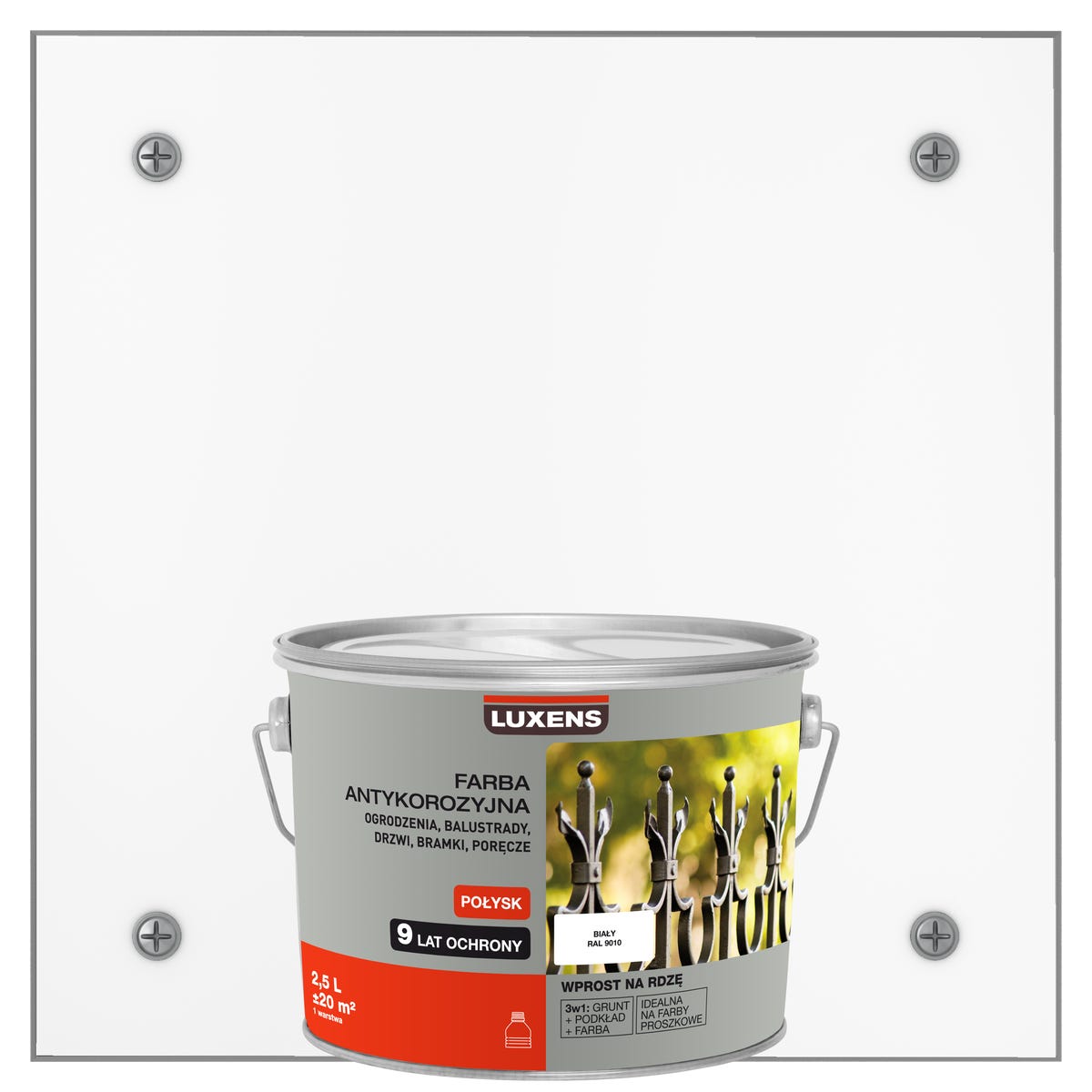 Farba zewnętrzna na rdzę antykorozyjna Biały Połysk 2.5 litra LUXENS