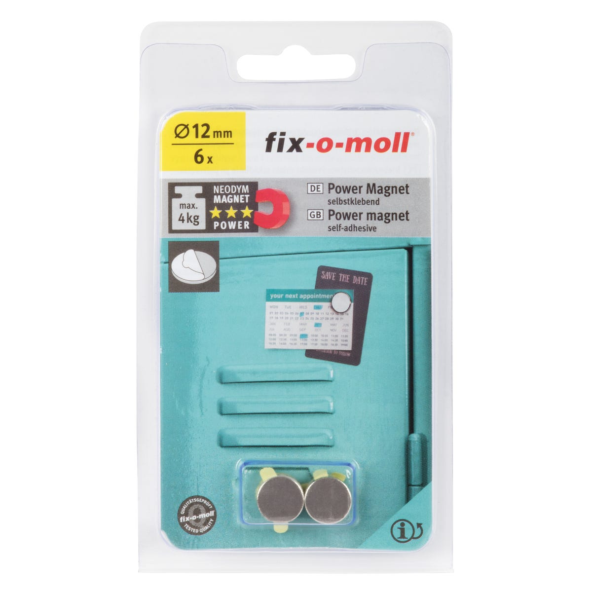 Magnes neodymowy okrągły 12 x 1.5 mm 4 kg 6 szt. Fix-O-Moll