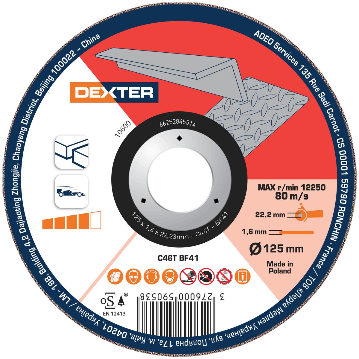 Tarcza do cięcia 41 125 x 1.6 x 22.2 mm ALU DEXTER