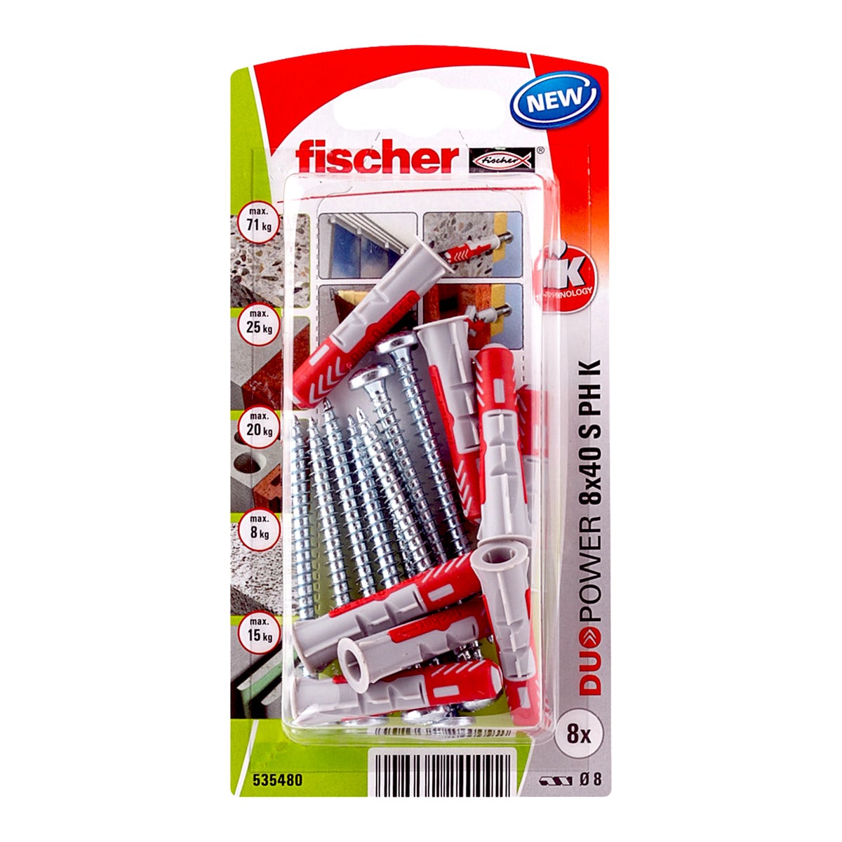 Kołek uniwersalny 8 x 40 mm 8 szt. S PH K NV Duopower Fischer