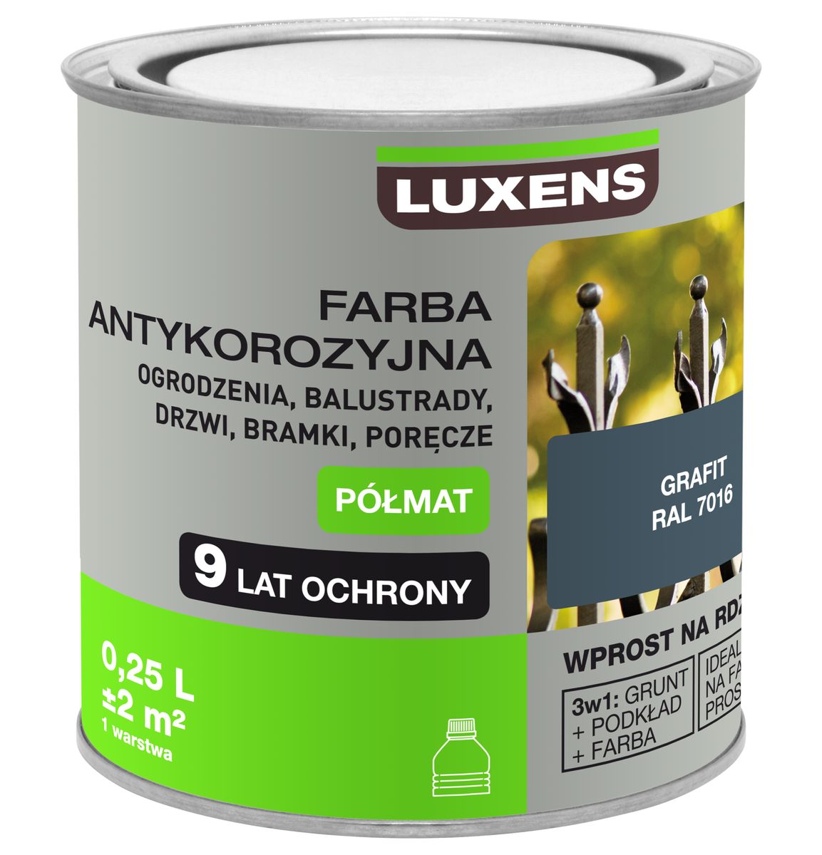 Farba antykorozyjna 0.25 l Grafit Półmat LUXENS