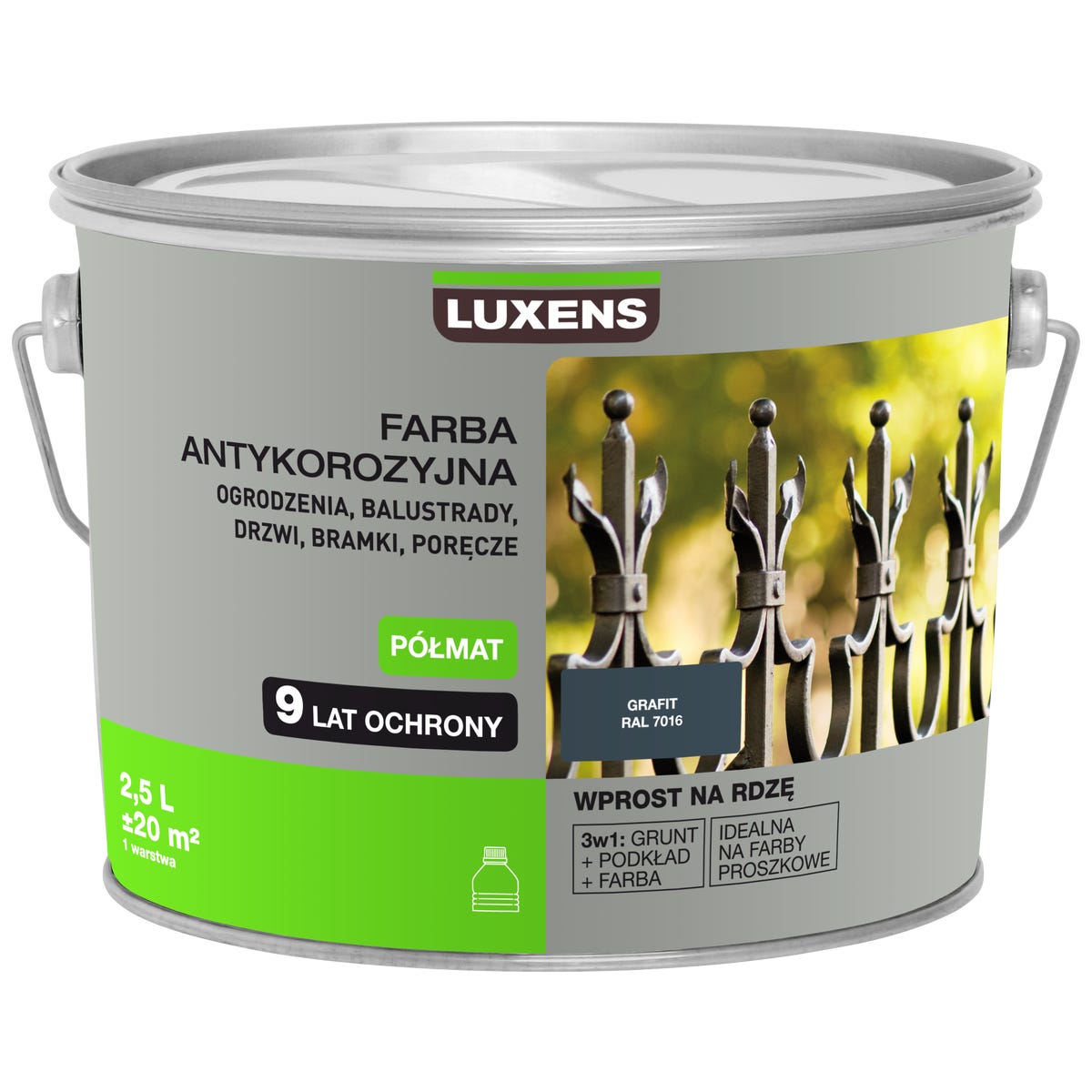 Farba antykorozyjna 2.5 l Grafit Półmat LUXENS