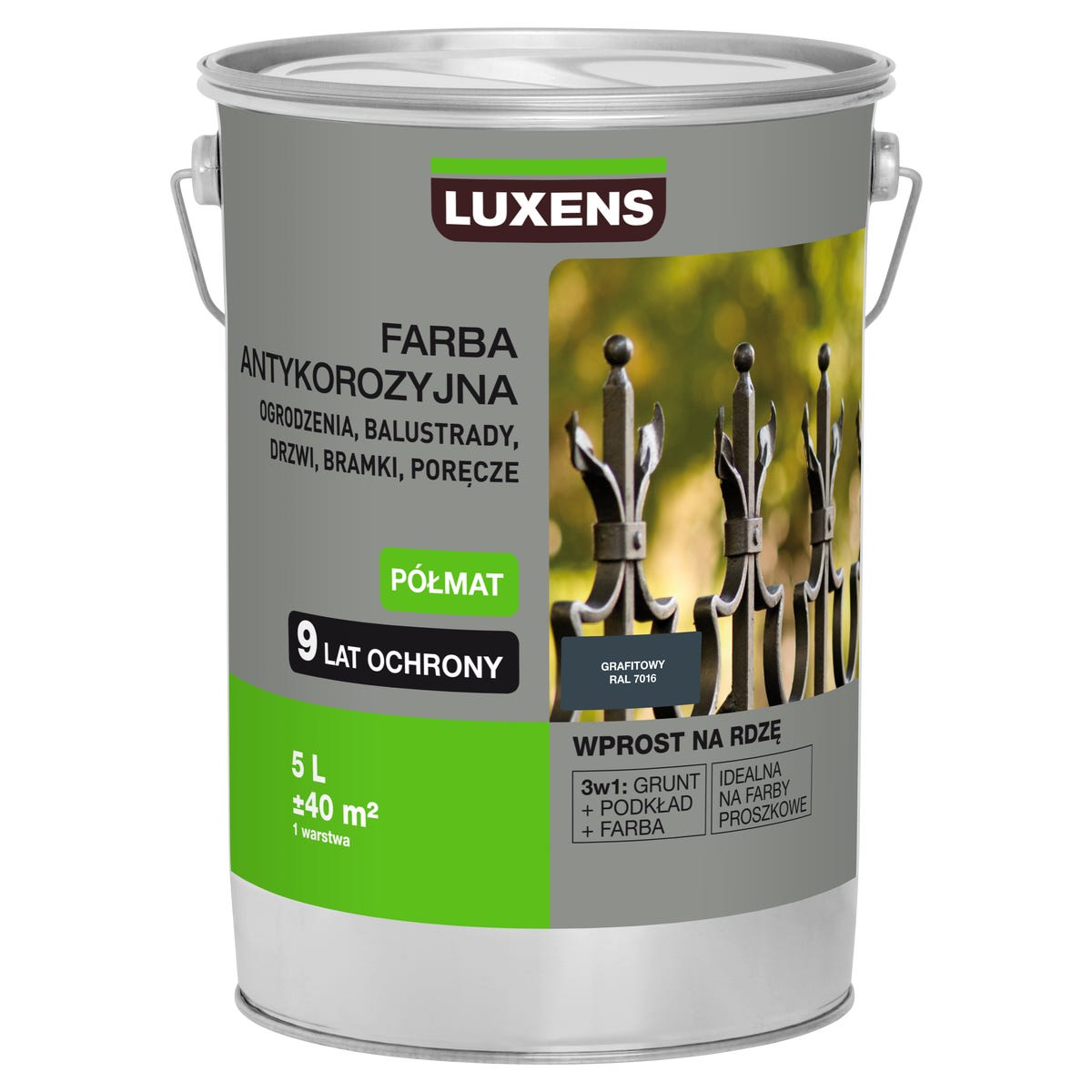 Farba antykorozyjna 5 l Grafit Półmat LUXENS