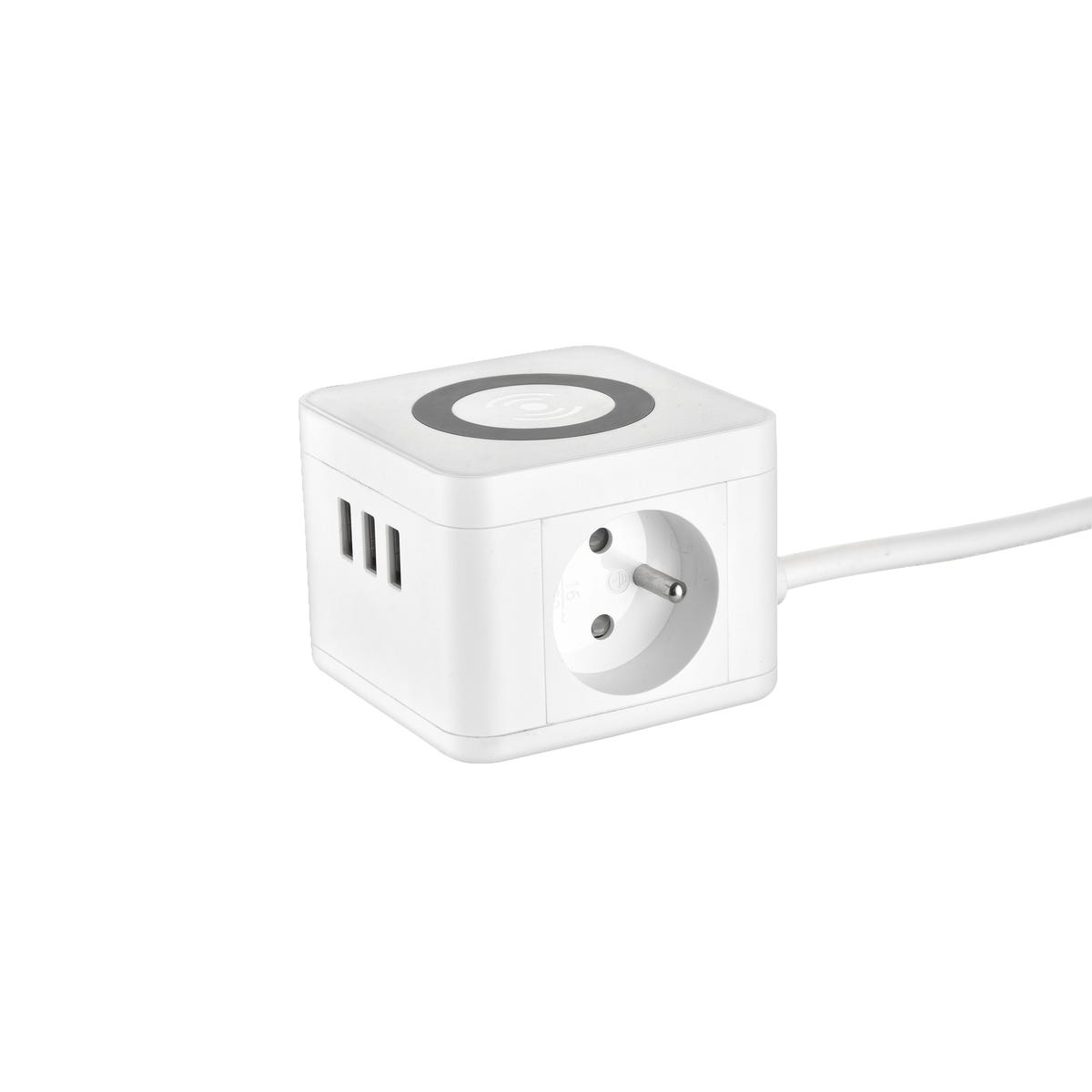 Przedłużacz kostka z 2 gniazdami 3xUSB indukcja Biały DPM