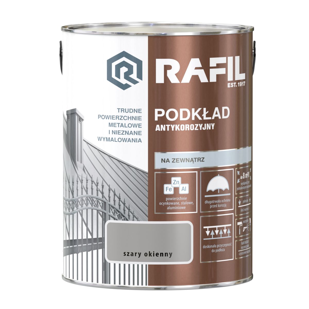 Podkład antykorozyjny 5 l szary okienny RAFIL