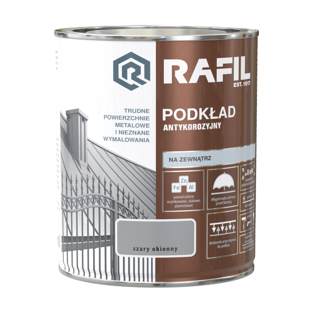 Podkład antykorozyjny 0.75 l szary okienny RAFIL
