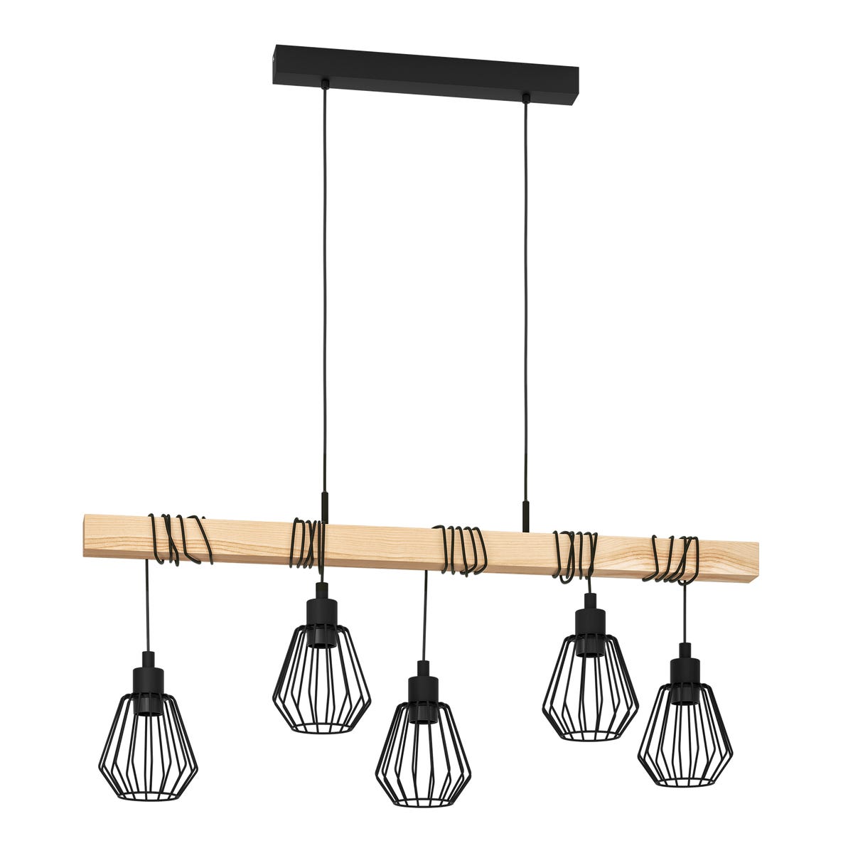 Lampa wisząca Tabodi czarna z drewnem 5 x E27 Inspire
