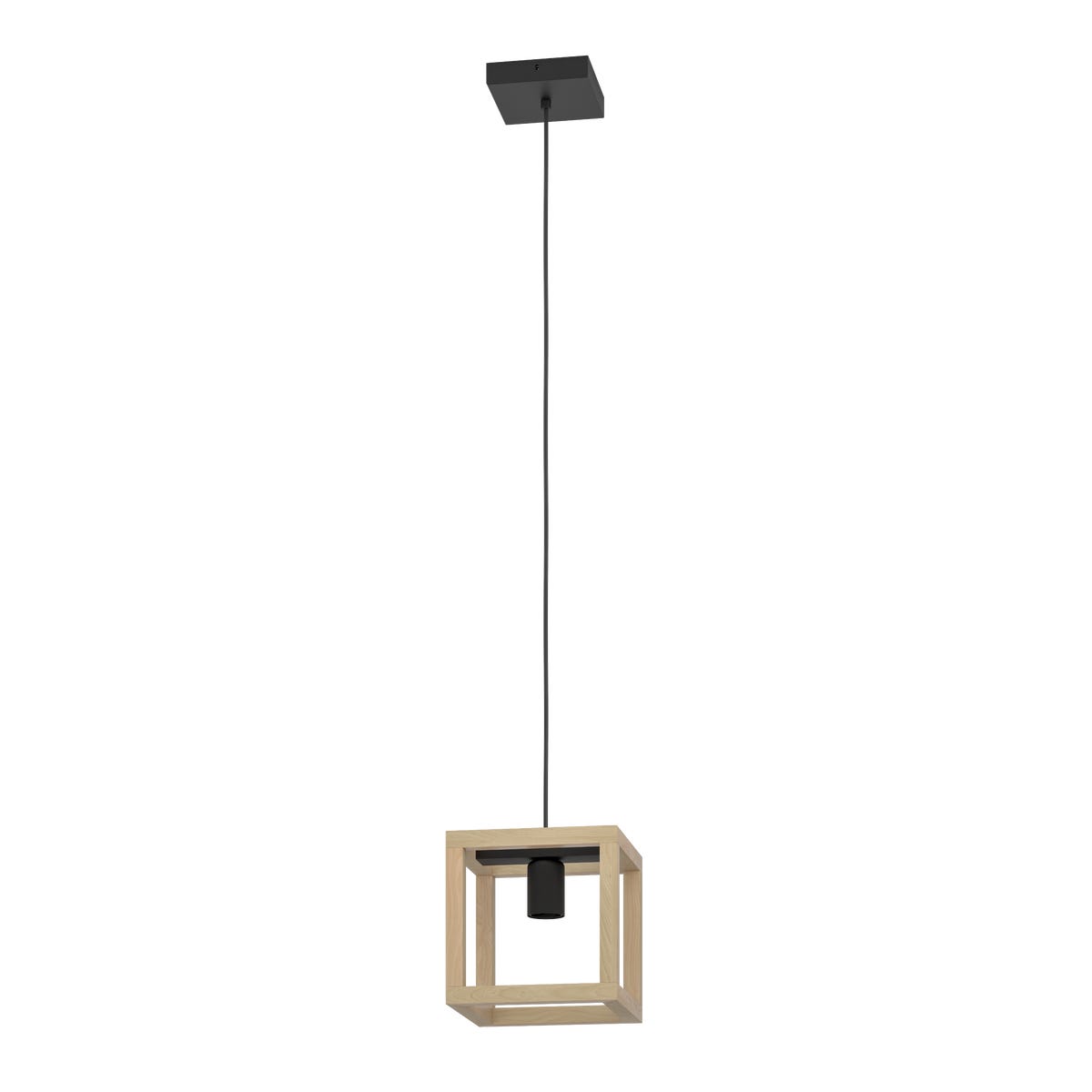 Lampa wisząca Elgort czarna z drewnem E27 Inspire