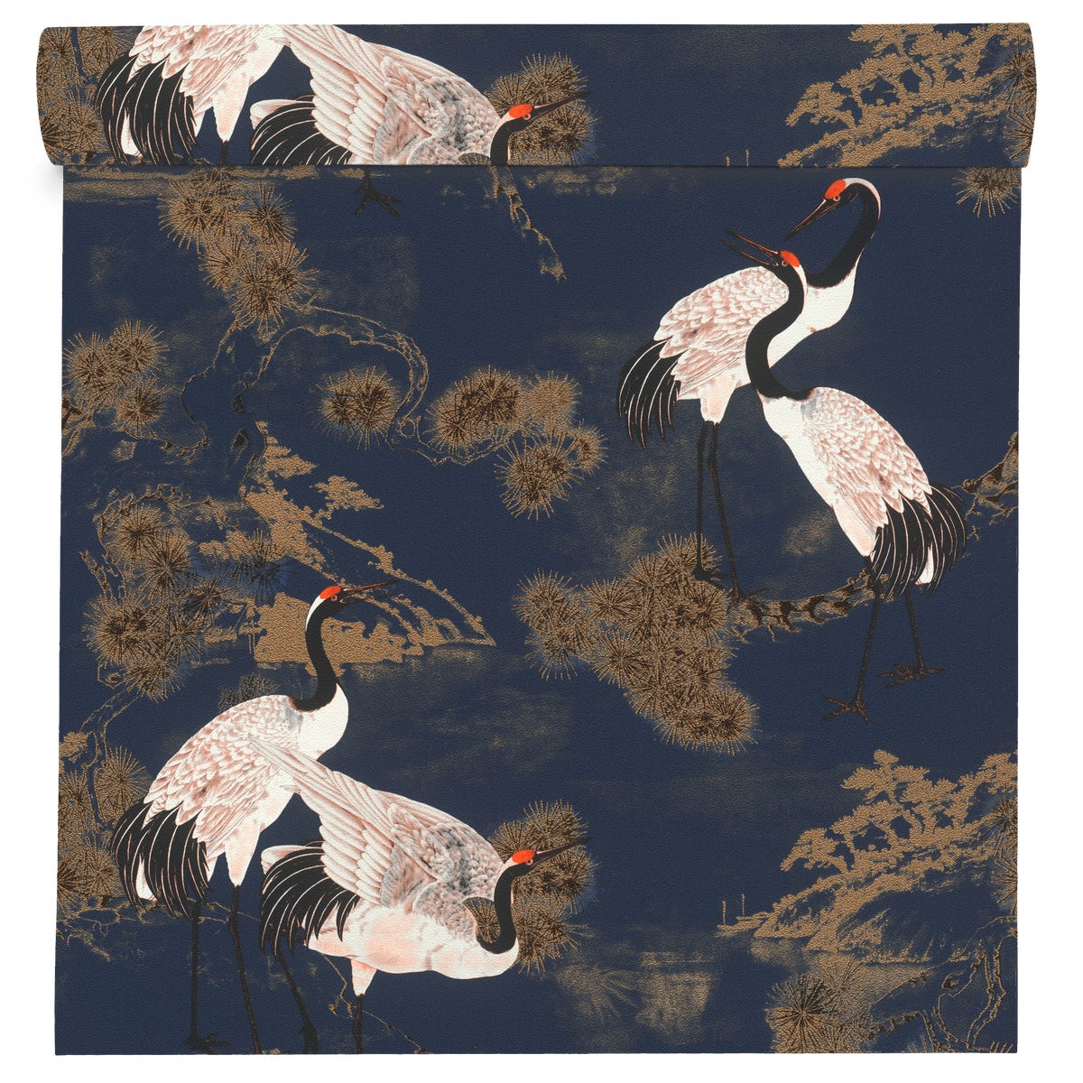 Tapeta Żurawie 461916 granatowa winylowa na flizelinie