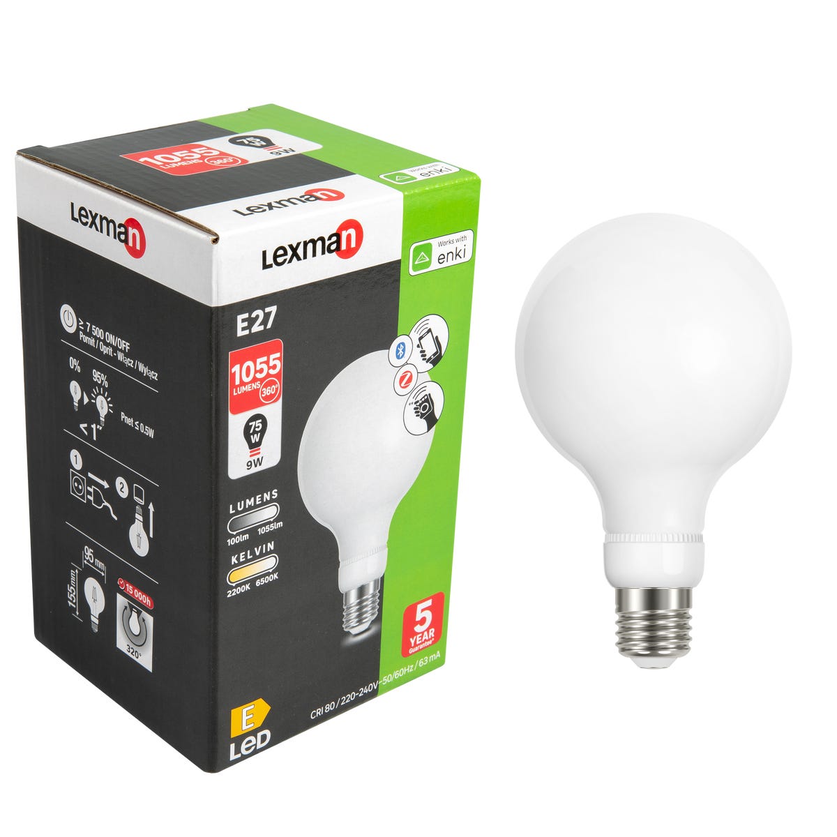 Żarówka Smart Enki LED z pilotem E27 9 W = 75 W 1055 lm mleczna Lexman