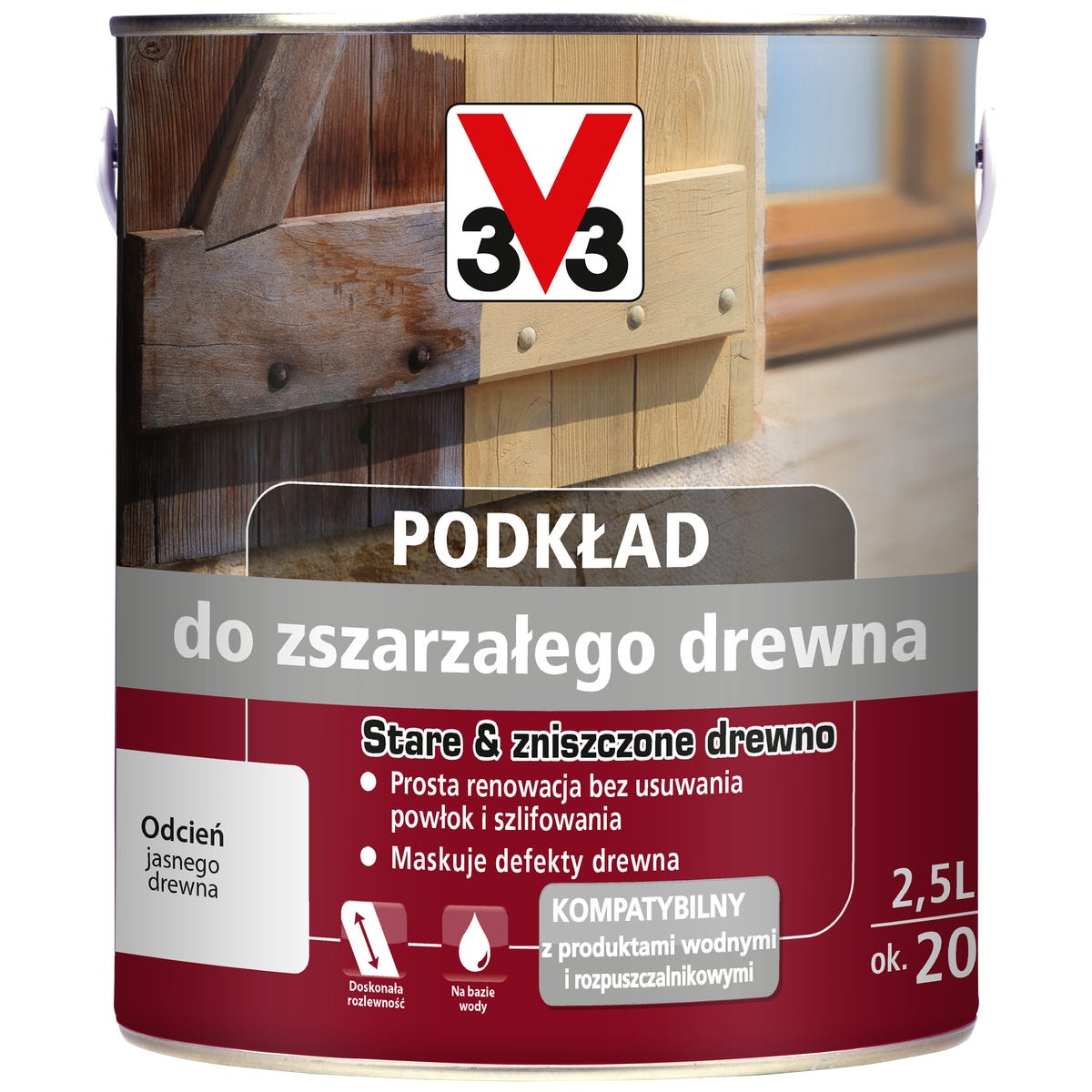 Podkład do zszarzałego drewna 2.5 l jasny V33