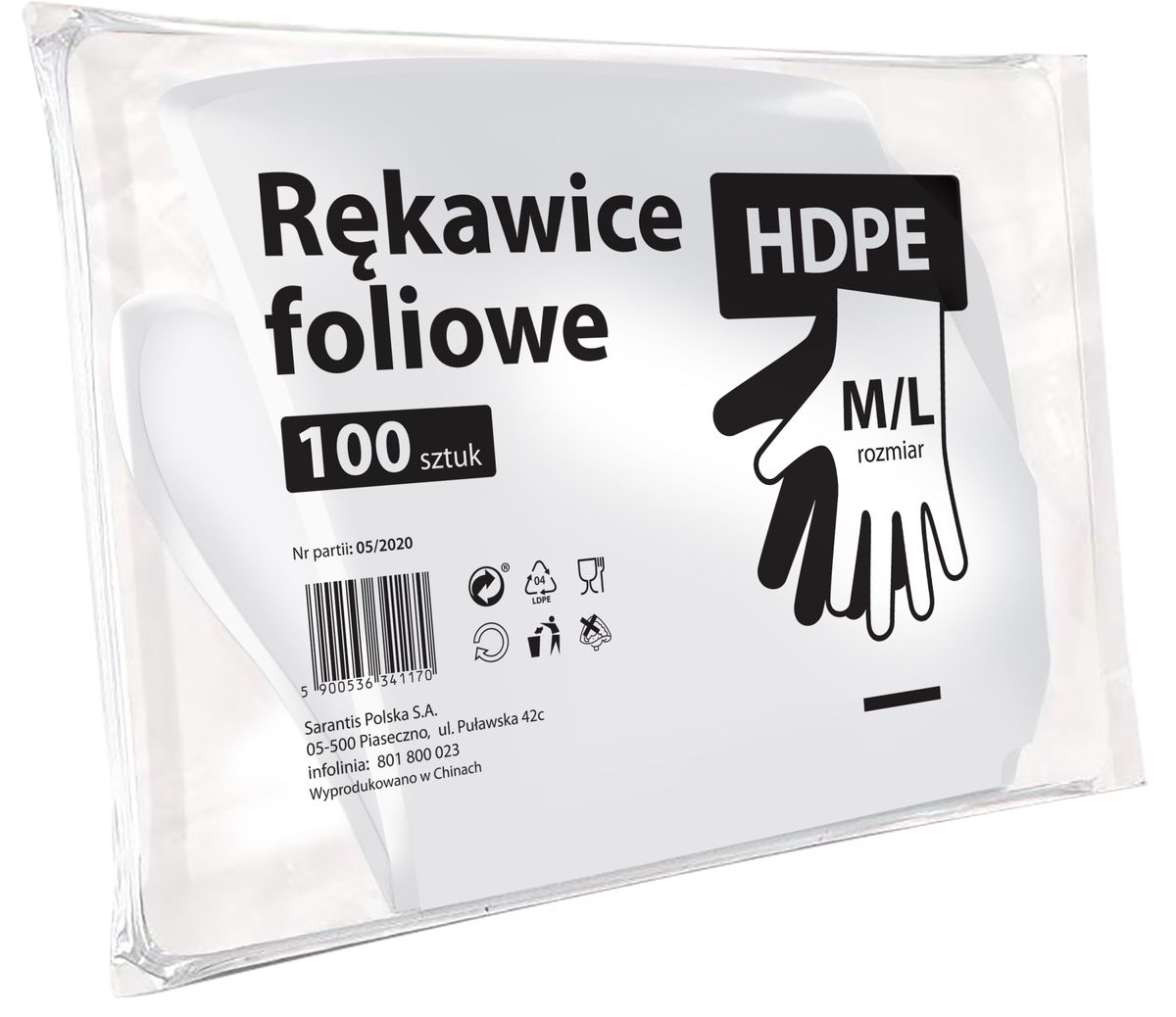 Rękawice ochronne foliowe 100 szt. r. M / L HDPE
